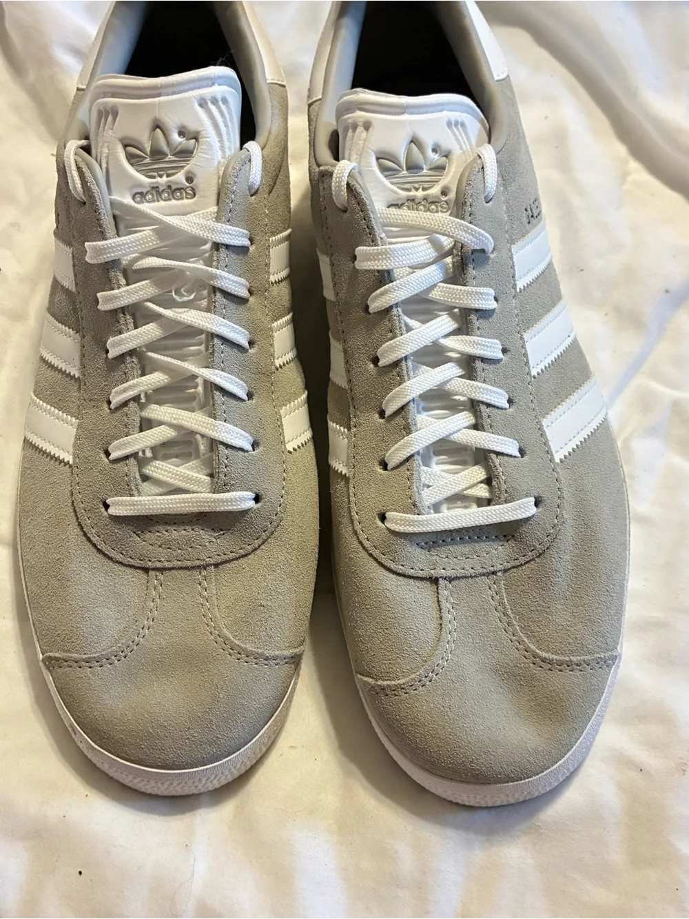 adidas Gazelle Men’s Suede Sneakers in Light Gray & White